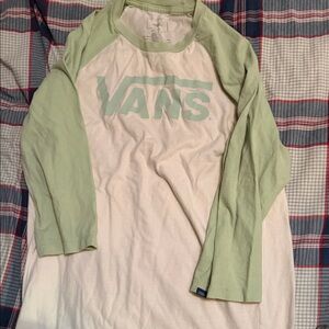 Vans Raglan Logo Long Sleeve Tee in Pale Green and White